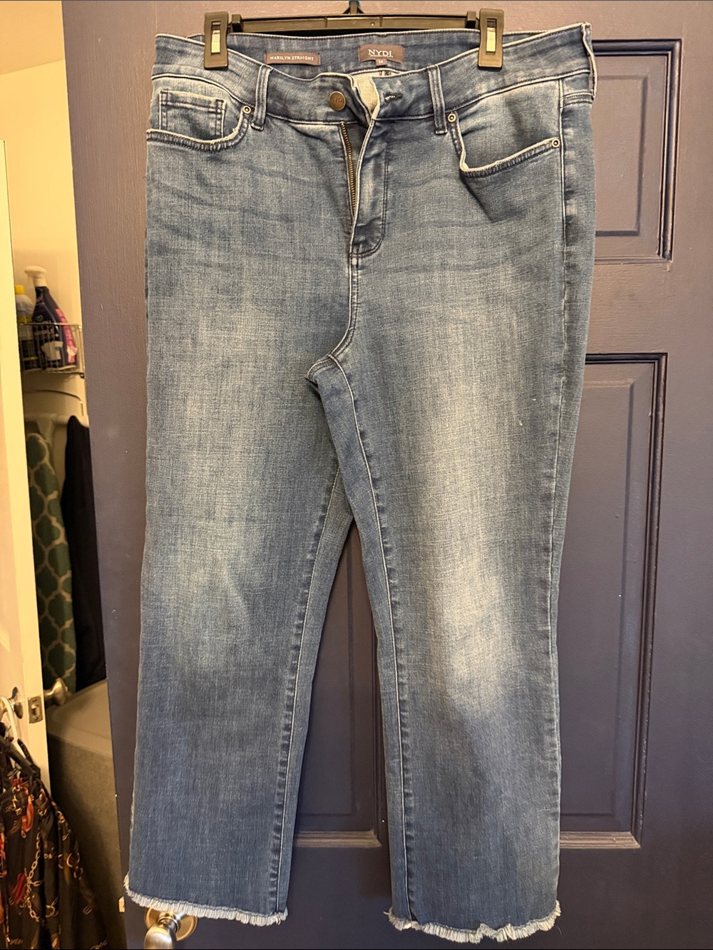 NYDJ Light Blue Cropped Straight Jeans with Frayed Hem
